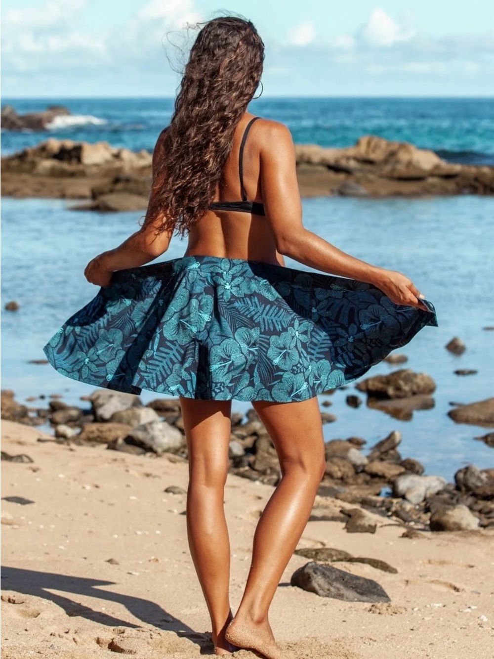 Rip Skirt Blue Floral Wrap Skirt Size Large Lightweight Travel Resort Coastal